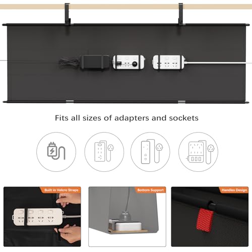 Under Desk Cable Management Tray, 48" Fabric Wire Cord Organizer, Black - color: Black, size: 48'' L