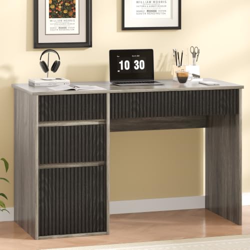 4 EVER WINNER Computer Desk with Drawers, 48 Inch Fluted Desk with Storage - color: Grey, size: 48 Inch