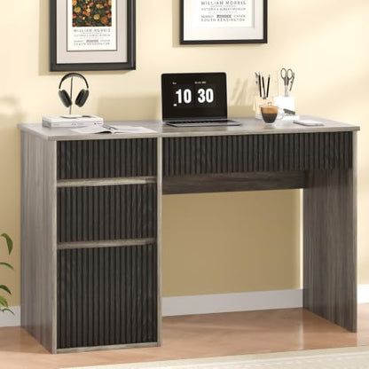 4 EVER WINNER Computer Desk with Drawers, 48 Inch Fluted Desk with Storage - color: Grey, size: 48 Inch