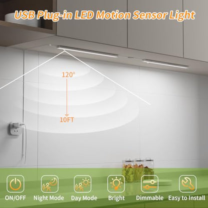 USB Plug-in Motion Sensor Light, Night/Day/ON Modes, Bright&Dimmable - color: 4000K Neutral White, size: 2-Bar
