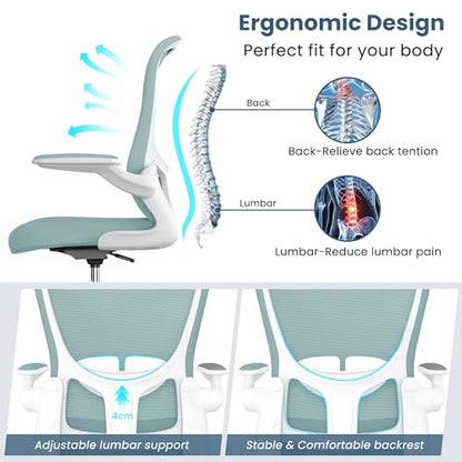 Drafting Chair, Tall Office Chair with Flip-up Armrests Executive Ergonomic Computer Standing Desk Chair, Office Drafting Chair with Lumbar Support and Adjustable Footrest Ring - color: Light Blue&white