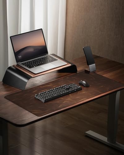 YSAGi Leather Desk Mat, 23.6"x13.8"Real Leather Desk Pad, 2mm Thick Desk Blotter with Stiched line,Oil-Wax Feel Mouse pad and Self-Healing Laptop Pad for Home & Office(Classic Dark Brown) - size: 23.6"x13.8"