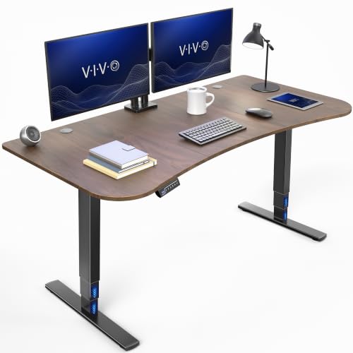 VIVO Dark Walnut 63 x 32 in Standing Desk, DESK-KIT-2EBD - color: Dark Walnut Top / Black Frame, size: 63 x 32 inch