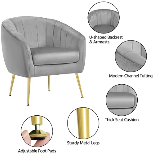 Yaheetech Accent Chair, Modern Barrel Vanity Chair with Gold Metal Legs, Tufted Accent Armchair for Living Room/Bedroom/Office/Makeup Room Gray, Set of 2 - color: Grey