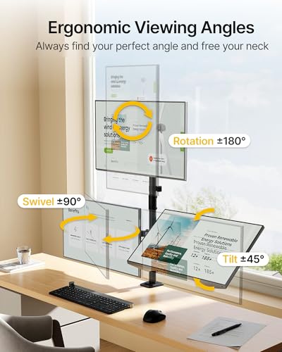 monTEK Triple Monitor Stand for 17-32" Screens, 22 lbs Each | Three-screen desk mount, height adjustment, tilt, swivel, rotation, clamp/grommet bases and VESA 75/100 - size: Triple Monitor