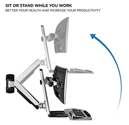 Mount-It! Dual Monitor Wall Mount Workstation with Keyboard Tray & CPU Holder, Sit-Stand Gas Spring Computer Station, Fits Two 27” Displays, 17.6 lbs Each, VESA 75x75 100x100