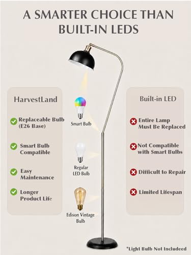 HarvestLand Halo Brass Floor Lamp with Adjustable Head Reading Light - color: Black