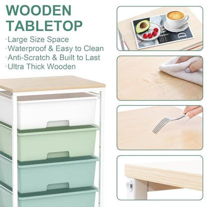 SYKIARIOL Rolling Cart with Drawers, 4-Drawer Utility Cart, Green - color: Green, size: 4 Drawers