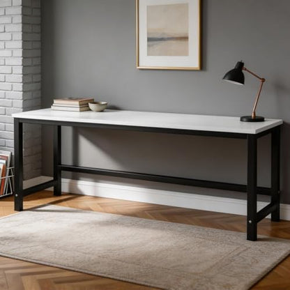 LAKIQ Rectangular Home Office Computer Desk, Manufactured Wood Top Narrow Writing Desk, Small Narrow Computer Table Workstation with Crossbeam, Without Chairs (White-Gray, 63" L x 23.6" W x 29" H) - color: White-gray, size: 63"L x 23.6"W x 29"H
