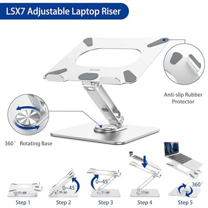 BESIGN LSX7 Laptop Stand with 360 Rotating Base, Ergonomic Adjustable Notebook Riser, Foldable Computer Holder Compatible with 10-15.6" Laptops (Silver) - color: Silver