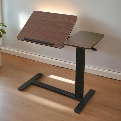 Height Adjustable Overbed Table with Wheels Mobile Rolling Bedside Desk, Tilting Laptop Stand & Tray Table for Bed, Sofa and Hospital Use (Walnut+Tilting) - color: Walnut+tilting