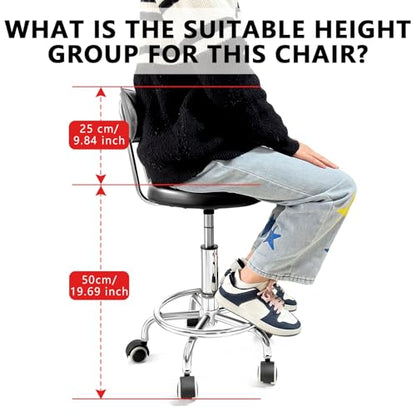 Rolling Stool with Backrest, Adjustable 360° Swivel Task Stool - color: Black