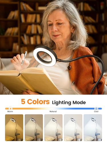 10X Magnifying Glass with Light,5 Colors+10 Brightness Reading Lamp,58 LED Magnifier with Light,750 Lumen Lighted Magnifying Glass for Reading,Clip on Lamp for Desk/Bed/Work/Nail [Adapter]