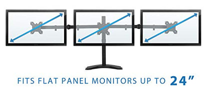 Mount-It! Triple Monitor Stand for Desk, 3 Monitor Mount Fits 19–27" Screens, Holds 15.4 lbs Each, Full Motion Triple Monitor Arm with Tilt Swivel Rotate, VESA 75x75, 100x100, Stable Freestanding Base