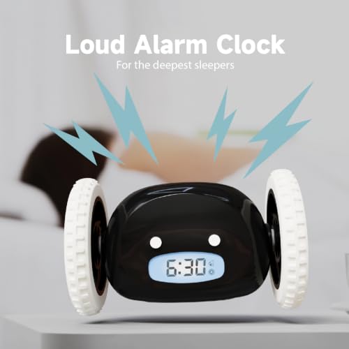 CLOCKY Runaway Digital Loud Rolling Alarm Clock for Heavy Sleeper Adults - color: Black