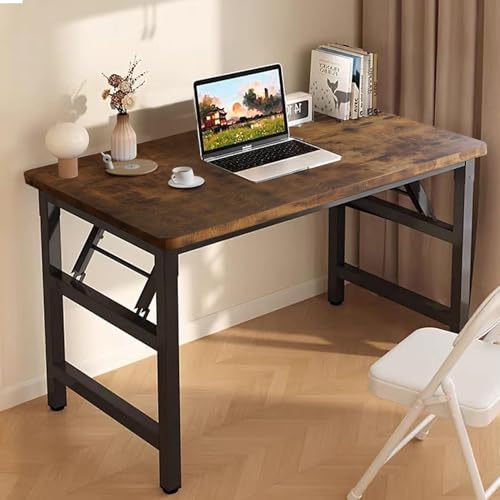 Folding Desk,47.2 Inch No Assembly Folding Computer Desk, Space-Saving Small Desk for Home Office Bedroom Dorm Study, Compact Portable Foldable Laptop Desk - color: Frame：black/Board：rustic Brown, size: 47.2"x23.6"