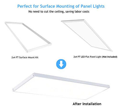 6 Pack 2x4 Surface Mount Kit for 2x4 LED Flat Panel Light | Aluminum 2'x4' ft Ceiling Frame Kit with Mounting Screws, Not Include LED Panel Light - size: 2x4 - 6 Pack
