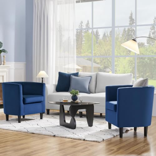 Yaheetech Barrel Accent Chairs Set of 2, Modern Armchairs, Blue | Soft Velvet Chair with High-Density Foam Seat, Upholstered Barrel Sofa Chair for Living Room Bedroom Waiting Room - color: Blue, size: Set of 2