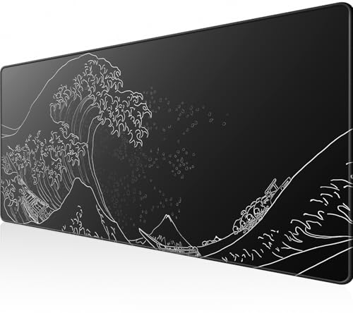KTRIO Large Gaming Mouse Pad, Desk Mat, 31.5 x 11.8 in, Kanagawa Wave, XL | Smooth Micro-Weave Surface, Artistic Pattern Design, Non-Slip Rubber Base, Durable Stitched Edges, Office & Home Use - color: Kanagawa Wave, size: 31.5l X 11.8w Inches