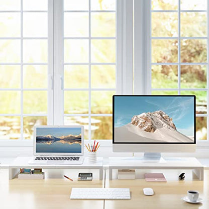 TEAMIX 2 Pack White Monitor Stand Riser 20 inch, Wooden Desktop Stand Shelf - color: White, size: 2 Pack-20 inch