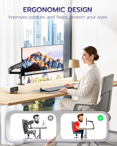 ARES WING Single Monitor Mount - 17 to 40 Inch Screen Monitor Arm, Black | Ultrawide Monitor Arm for Heavy Duty Curved Screen up to 26.4 lbs with Clamp/Grommet Desk Mount, 75/100 Vesa Mount - size: Single Monitor Arm