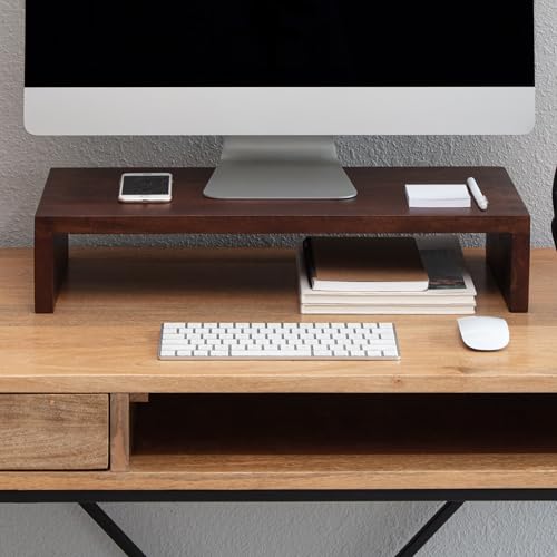 Anji Mountain Wooden Monitor Stand - Elegant Monitor Riser, Perfect Monitor Stand for Desk Organization, Durable Wood Construction monitor stands, Enhances Ergonomics and Workspace Efficiency,Walnut - color: Walnut, size: Without Power Source