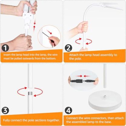 Dual-head LED Floor Lamp 20W 1400LM Adjustable Neck Bright Light White - color: White