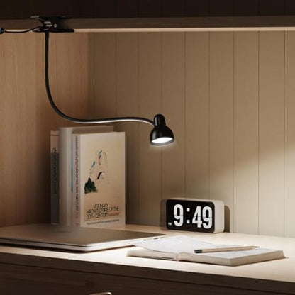 Clip on Light Reading Light for Bed 3 Color Modes Black | 10 Dimmable Brightness Eye Care Clamp Desk Lamp 360° Flexible Desk Book Light for Reading Bed Headboard Computer - color: Black