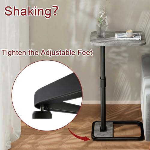 GOYLSER C Shaped End Table for Couch, Height Adjustable Living Room Rotating Couch Tray Tables Sofa Table Tv Trays for Bedroom, Swivel Wooden Side Table for Small Space, Grey - color: Grey, style: Standard