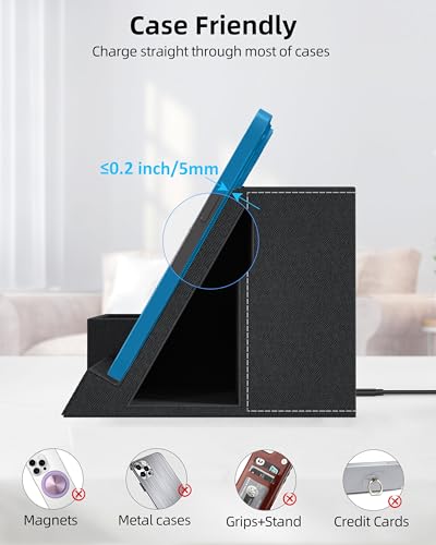 Wireless Charger with Desk Organizer, 3 Compartments and 1 Phone Stand - color: Black