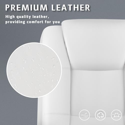 LEMBERI Flip-up Arms Office Desk Chair, Big and Tall Managerial Executive Chair, High Back Computer Chair, Ergonomic Adjustable Height PU Leather Chairs with Cushions Armrest for Long Time Sitting - color: New White