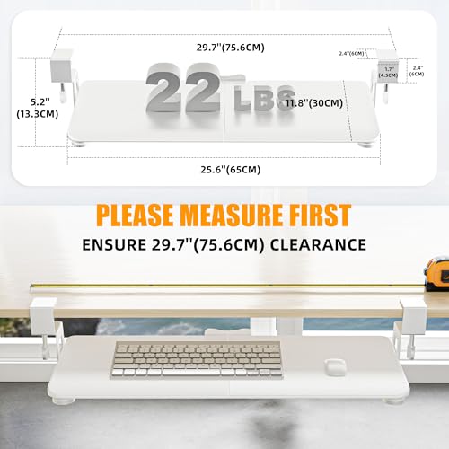 Under Desk Keyboard Tray, Pull-Out Drawer&Holder with C-Clamp 25.6"x11.8" - color: White