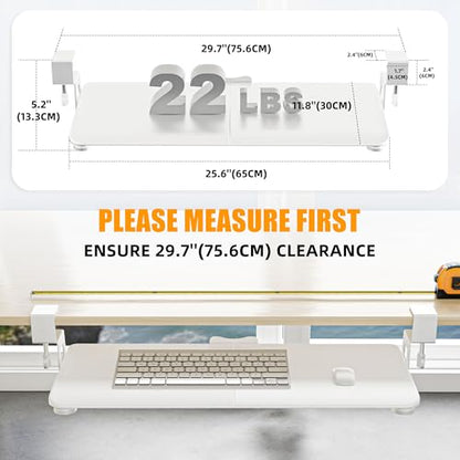 Under Desk Keyboard Tray, Pull-Out Drawer&Holder with C-Clamp 25.6"x11.8" - color: White
