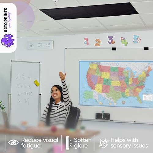 Fluorescent Light Covers for Ceiling Lights Classroom Black Magnetic 4 Pack - color: Black
