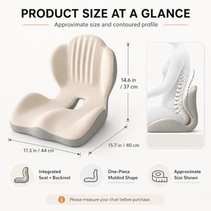 Saker Ergonomic Memory Foam Seat Cushion with Back Support, 2-in-1 Coccyx Cutout Chair Pad for Office, Car, Gaming Chair and Wheelchair, Contoured Lumbar Support for Long Sitting (Black)