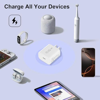 20W USB C Fast Charger Block, Compact PD 3.0 Wall Charger for iPhone 17/16/15/iPad Pro, Universal Compatibility, Travel Essential, 3X Faster Than 5W Charger - color: White