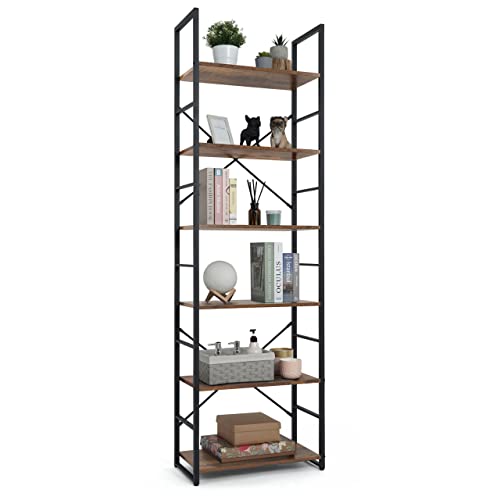 CAPHAUS 6 Tier Bookshelf, 24 Inch Width Free Standing Shelf, Bookcase Shelf Storage Organizer, Industrial Book Shelves for Home Office, Living Room, Kitchen, Rustic Oak Vintage Shelves & Metal Frame - color: Rustic, size: 6-Tier