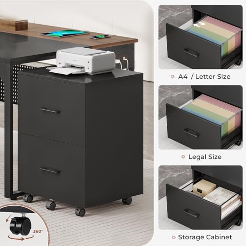UPOSOJA 71" Executive Desk, Reversible L Shaped Desk with Mobile File Cabinet & Power Outlets, Large Office Desk with Drawers, Storage Shelves, Hooks, Corner Computer Desk for Home Office (Walnut)