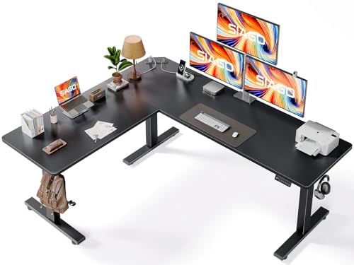SIAGO L-Shaped Standing Desk - 75 x 63 Inch Adjustable Corner Standing Desk with Charging Station - L Shape Sit Stand Table with Memory Controller, Splice Board for Home Office - color: Black, size: 75 x 63 Inch