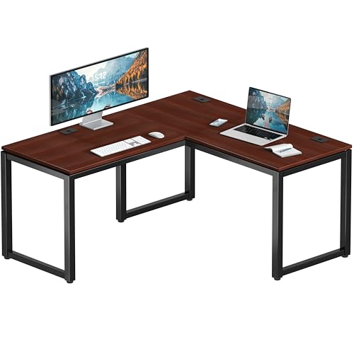 SHW 55 x 60 Commercial-Grade L-Shape Corner Office Computer Desk, Cherry | 10-Year Limited Warranty - color: Cherry