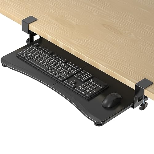 suptek Keyboard Tray Under Desk Pull Out with C Clamp Mount, Computer Keyboard & Mouse Tray, 25.6 (30 Including Clamps) x 11.8 inch Slide-Out Platform Computer Drawer for Typing, Black, DSF1 - color: Black, size: 25.6“