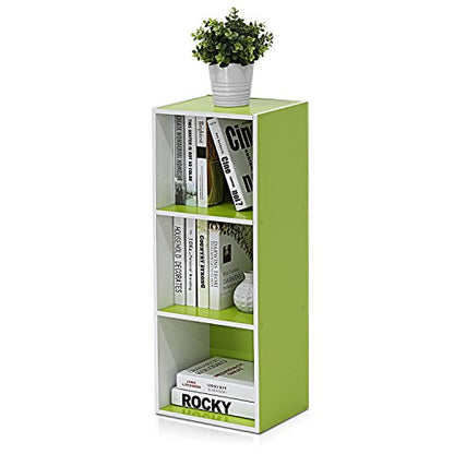 Furinno LUDER Book Shelf, 3-Cube Bookshelf, Bookcase with Open Shelves, 9.3 x 12 x 31.5, Easy Assembly, for Living Room, Bedroom, Home Office, White/Green - color: White/Green, size: 3-Tier Cube