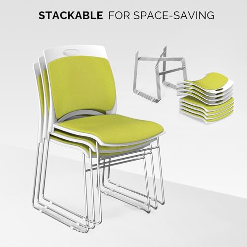 VINGLI Stackable Plastic Mesh Padded Chairs for Office Set of 20, Green | Stacking Chairs with Metal Sled Base, Ergonomic Plastic Pad Seat & Back, Waiting Banquet Guest Break Room, Easy to install - color: Green, size: 20 Pack