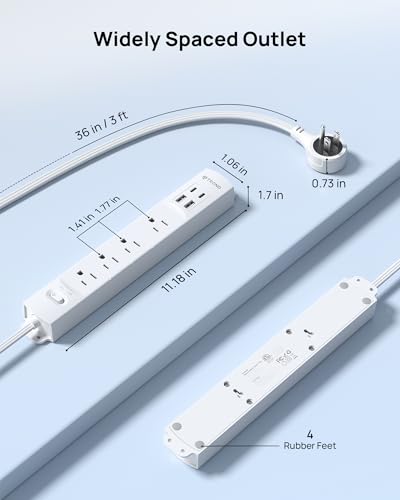 TROND Wall Mount Surge Protector Power Strip with 360 Rotating Plug, 3ft - color: White, size: 3FT Rotating Plug