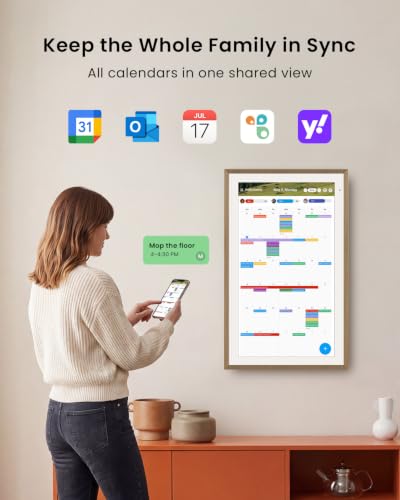 Apolosign 27-inch Digital Calendar, Smart Wall Planner with Calendar Sync, Chore Chart, Install Apps & Widget, Electronic Touchscreen Display for Family Schedules, Dual Mode, Wall Mount Included (Teak) - color: Teak