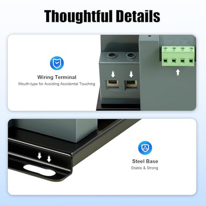 Dual Power Automatic Transfer Switch 63A 2P/4P 110V Generator Changeover Switch Tool Electronic Power Circuit Breaker Controller 50HZ/60HZ (2P/63A Blue)
