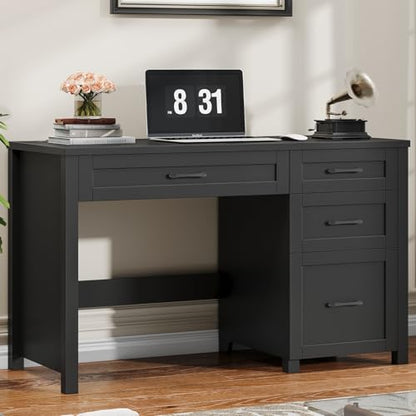 Farmhouse 47" Computer Desk, Executive Desk with File Drawer, Pure Black | Workstation, Charging Station, for Study, Home Office - color: Unique Black