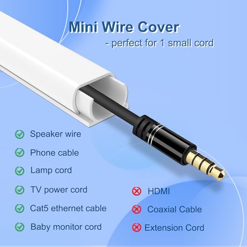Mini Cable Hider 142" Paintable Cord Cover for Single Cable, White