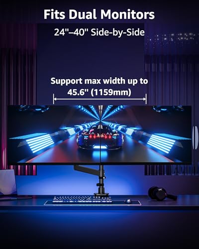 MOUNTUP Dual Monitor Stand Fits 49 45 42 40 39 34 32 Inch Screens, Heavy Duty Dual Monitor Arm Holds 7.7-44 lbs, Vertical Stacked Monitors Mount, Full Motion, Height Adjustable, VESA Mount - size: Dual(22''-49'')