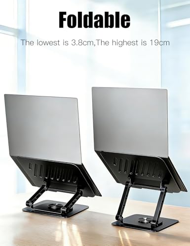 Adjustable Laptop Stand with 360 Rotating Base, Computer Stand for Laptop Ergonimic Foldable Laptop Riser for Desk Compatible with MacBook Pro/Air Notebook up to 16 Inches, Black - color: Black
